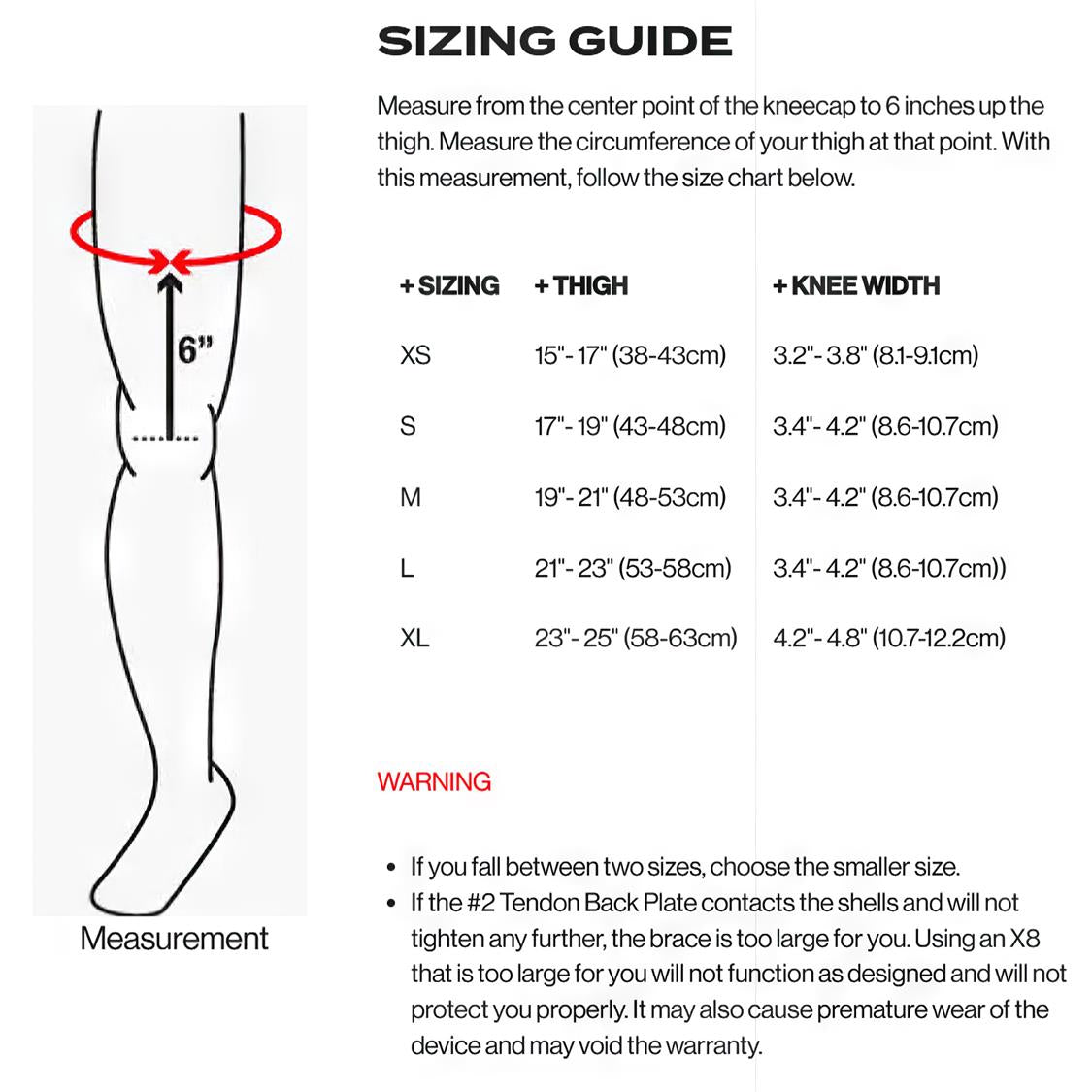 X8 Knee Brace - Sizing