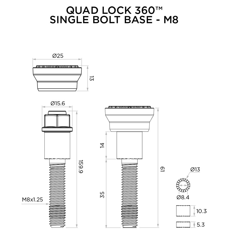 Quad Lock 360 Base - Single Bolt - M8